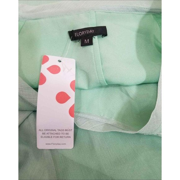 NWT FloryDay Dress Sheer Ombre Green layers emboidered ruffles Sz Medium - Picture 7 of 8